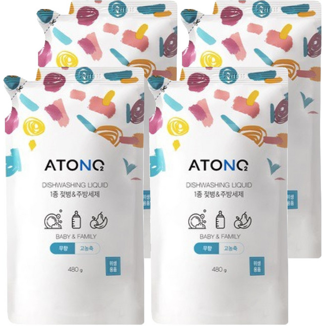 아토앤오투 1종 젖병 & 주방세제 리필 무향, 480g, 4개