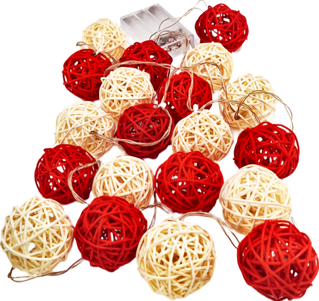 iINDOORS 英倫家居 籐球燈串 30 x 25 x 5cm 燈串長200cm 電池款 350g, 豔紅聖誕, 1個