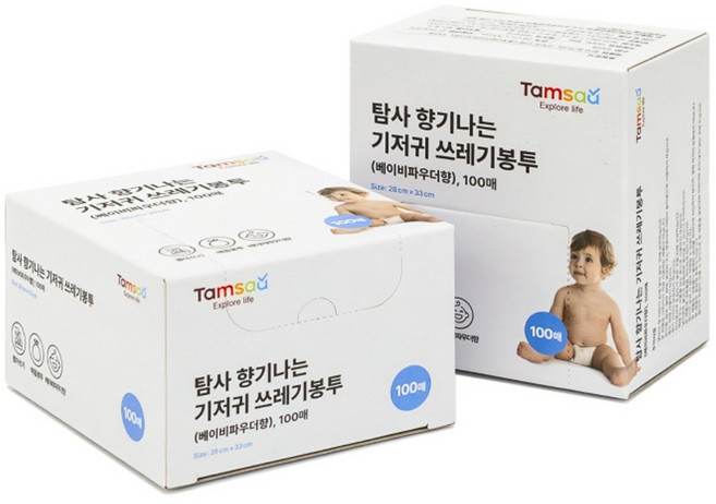 탐사 향기나는 기저귀 쓰레기봉투 베이비파우더향 100p, 2개, 3L
