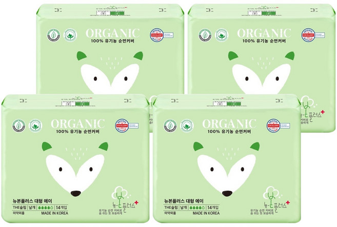 유기농본 뉴본플러스 슬림한 생리대, 대형, 14개입, 4개