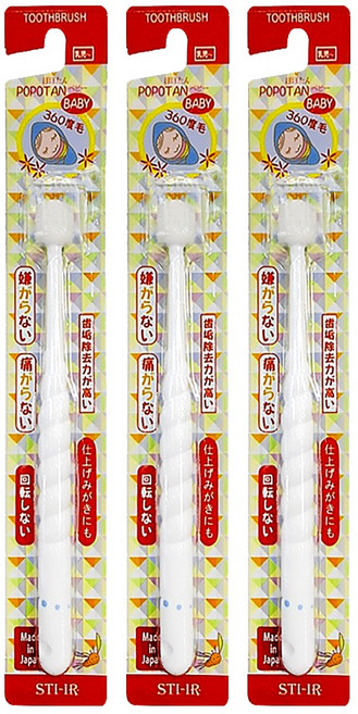 POPOTAN 360度牙刷 0~3歲, 顏色隨機, 1入, 3支