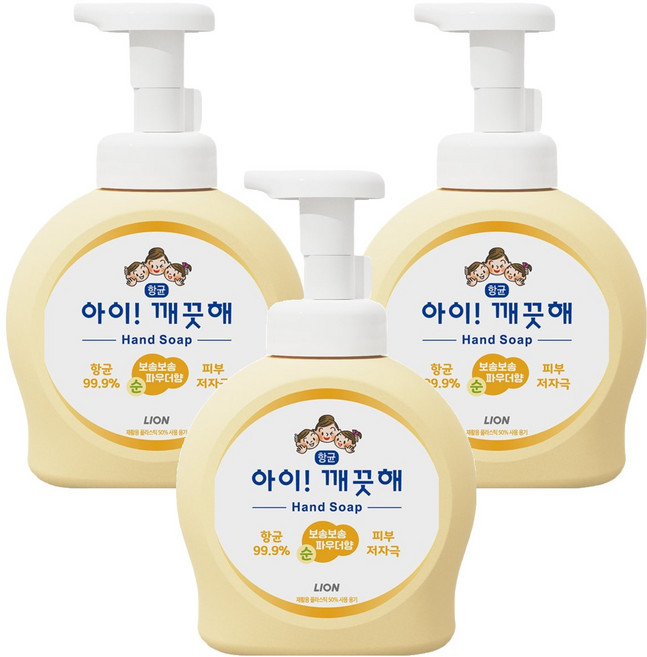 LION 獅王 趣淨 泡泡洗手慕斯, 爽身粉香, 490ml, 3瓶