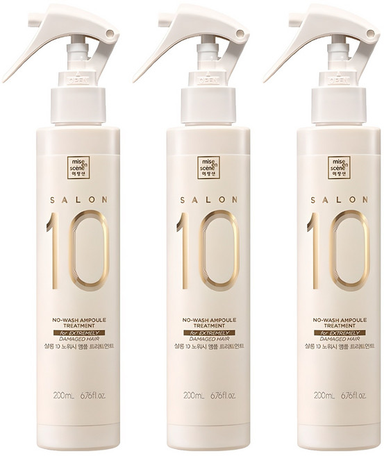미쟝센 살롱10 노워시 극손상 앰플 트리트먼트 극손상 모발용, 200ml, 3개