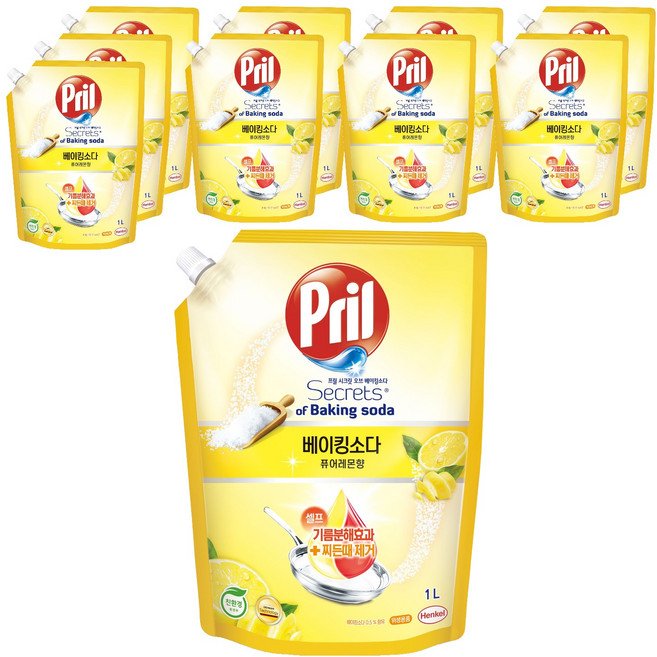 프릴 시크릿 오브 베이킹소다 주방세제 퓨어레몬향 리필, 1L, 10개