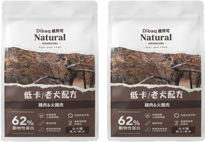 Dibaq Natural moments 自然嗑 低卡/老犬配方乾糧, 2袋, 300g, 雞肉+火雞肉
