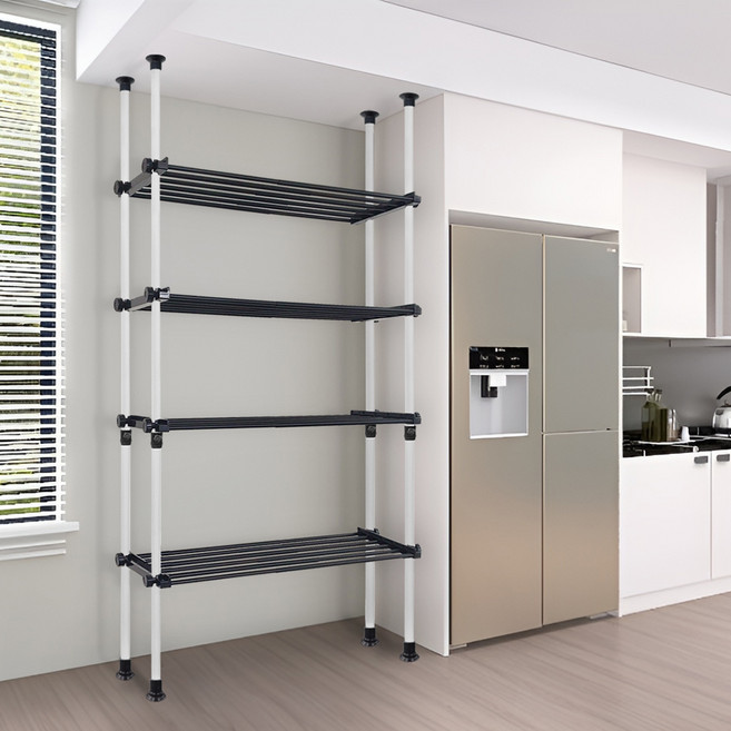 가화홈시스 폭조절 대용량 4단 4폴선반행거 3LB4040, 아이보리 + 검정