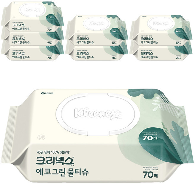 크리넥스 에코그린 물티슈 캡형, 50g, 70매, 8개
