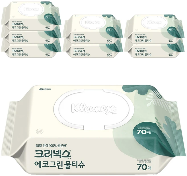 크리넥스 에코그린 물티슈 캡형, 50g, 70매, 8개 - 쿠팡
