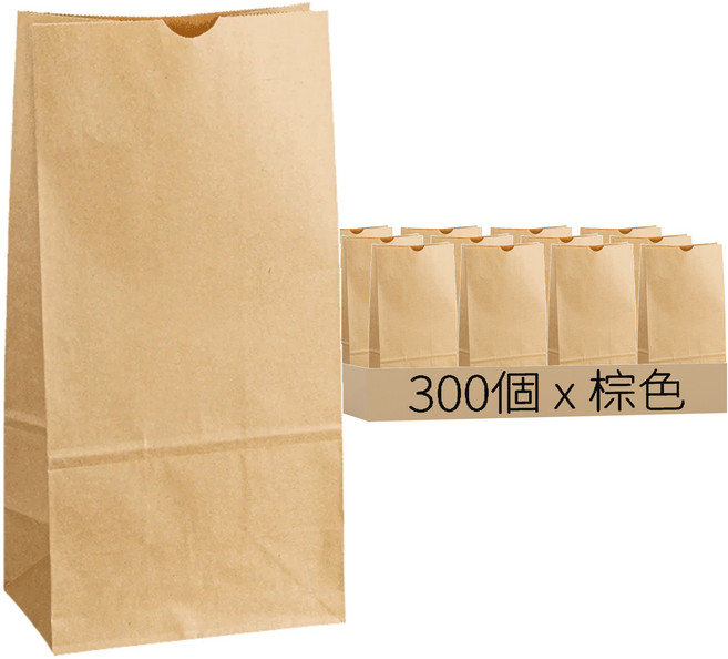 素色牛皮紙袋 中, 棕色, 300個