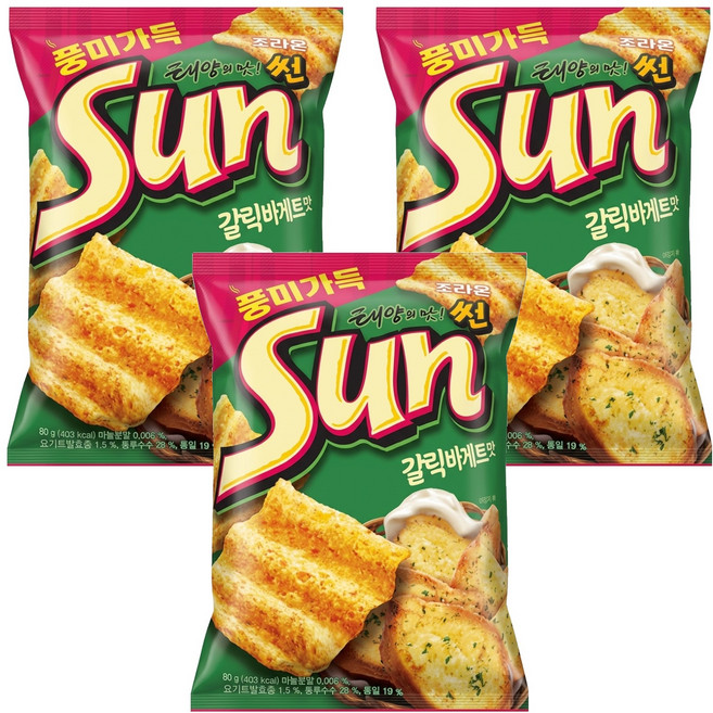 ORION 好麗友 陽光波浪玉米脆片香蒜奶油口味, 80g, 3包