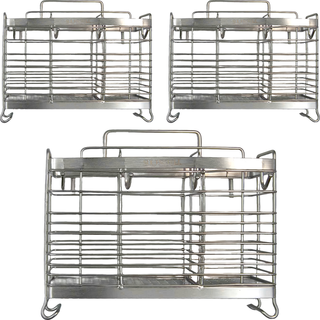 LInox 廚之坊 304不鏽鋼 三格置物架 RK455410 20.5 x 8.5 x 18cm 485g, 銀色, 3個