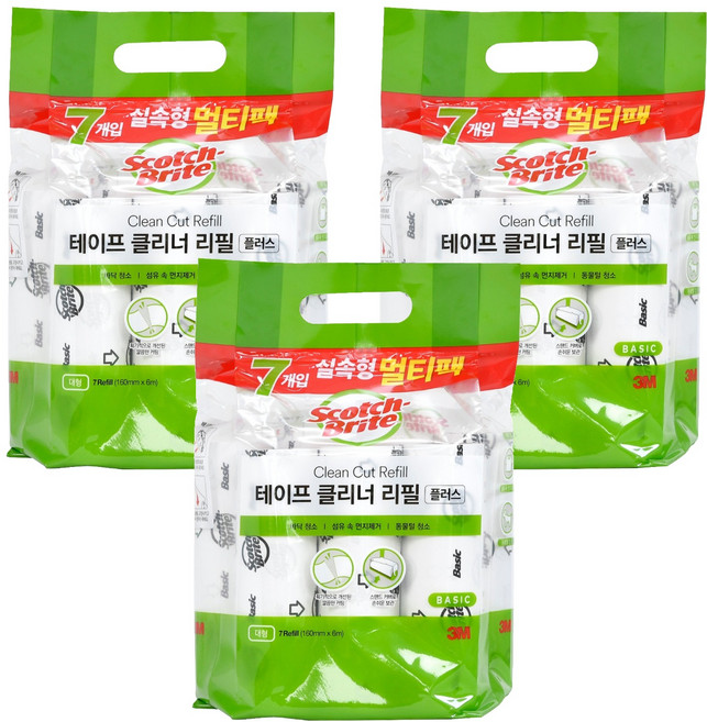 스카치브라이트 실속형 테이프 클리너 플러스 7p 세트 리필 대형, 3개