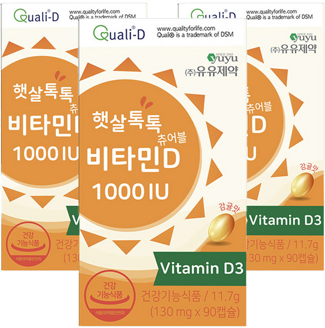 유유제약 햇살톡톡 츄어블 비타민D 1000IU, 90정, 3개