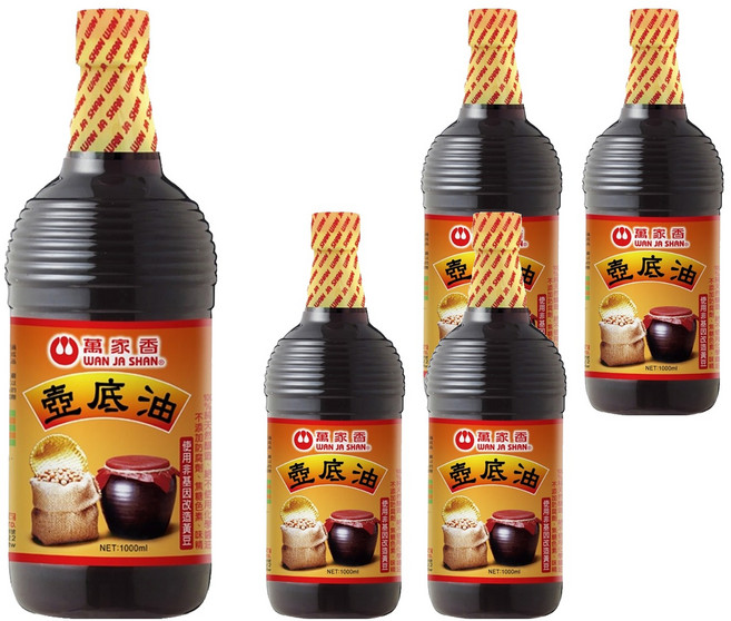 萬家香 壺底油 100%純釀造 不含防腐劑 使用非基因改造黃豆, 1L, 5瓶