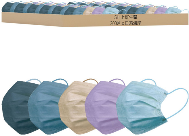 SH 上好生醫 成人平面 醫療防護口罩 未滅菌 17.5 x 9.5cm, 日落海岸, 50片, 6盒