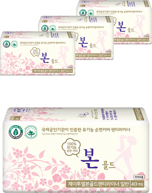 유기농본 골드 팬티라이너, 일반, 40개입, 4개