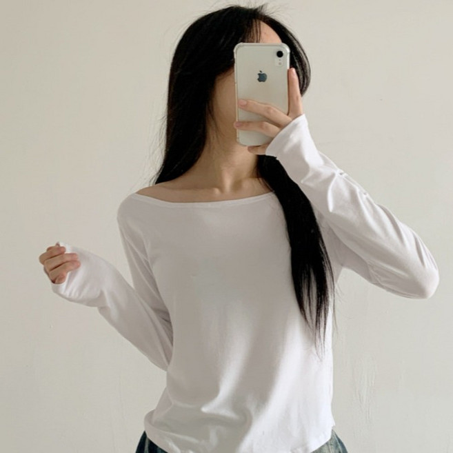 라라온 여성용 국내제작 보트넥 스판 무지 긴팔 티셔츠 TSP1895