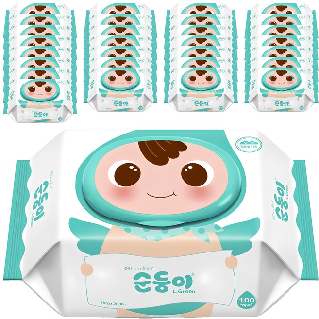 순둥이 오리지널 엘그린 아기물티슈 캡형, 50g, 100매, 30개