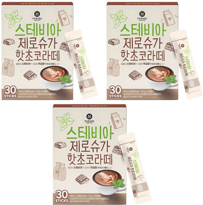 맥널티커피 스테비아 제로슈가 핫초코 라떼, 15g, 30개입, 3개