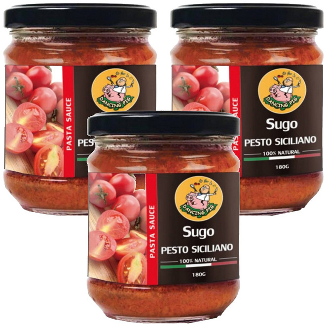 DANCING PIG 豬跳舞 Pesto Siciliano 西西里日曬番茄紅醬 100%義大利原裝進口 絕不含防腐劑, 180g, 3罐