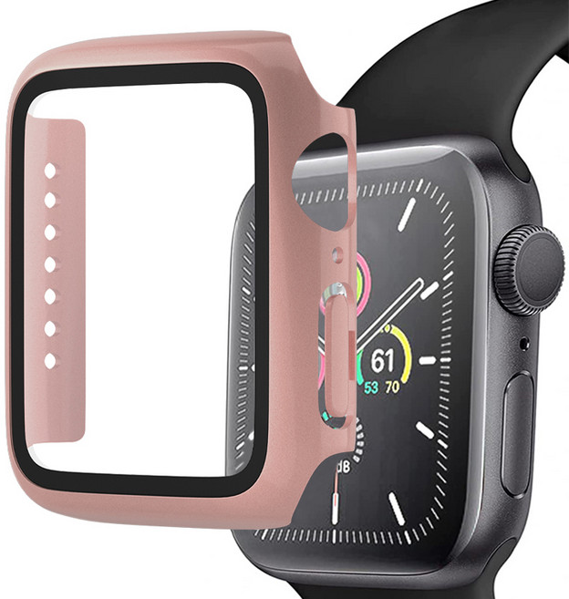 디지지 애플워치 호환 풀커버 강화유리 액정보호 케이스, 로즈핑크, 1개
