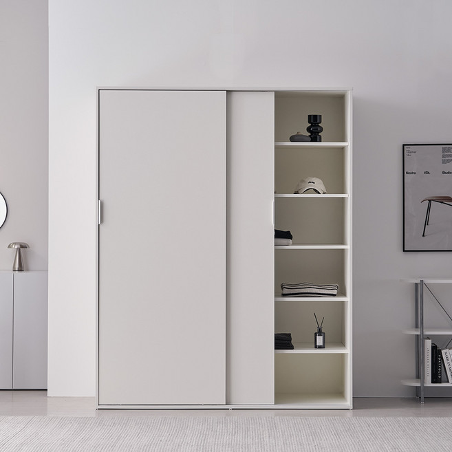 웰퍼니쳐 트로이 슬라이딩 옷장 1600 선반형, 화이트