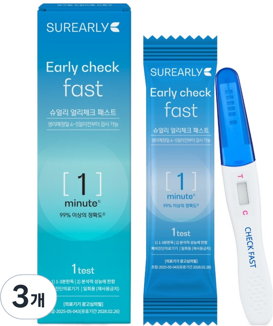 슈얼리 얼리체크 패스트 1분 임신테스트기, 1개입, 3개