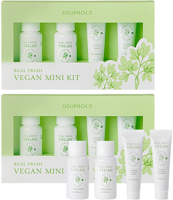 [비건뷰티] 디오프러스 리얼 프레시 비건 여행용 기초화장품 미니 키트 4종 세트, 2세트
