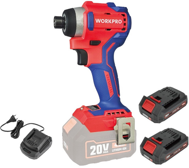 워크프로 20V 충전임팩 드라이버 + 베터리 2p + 충전기 세트 2.0ah WP390102, 1세트