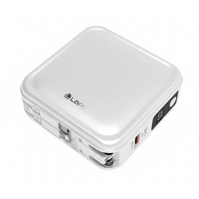 LaPO 自帶線 磁吸Apple Watch 超進化8合1雙孔輸出多功能無線充行動電源 10000mAh Lightning 原廠保固, 柔霧白, WT-08