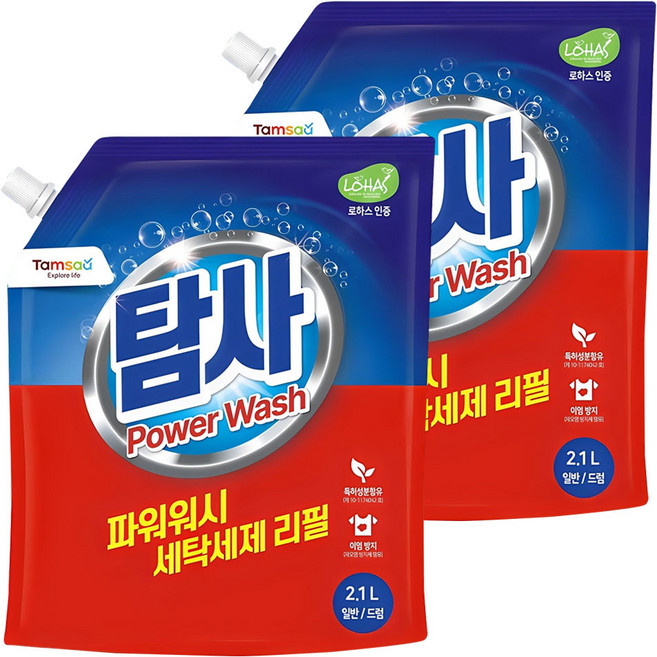 탐사 파워워시 세탁세제 리필 파우치, 2.1L, 2개