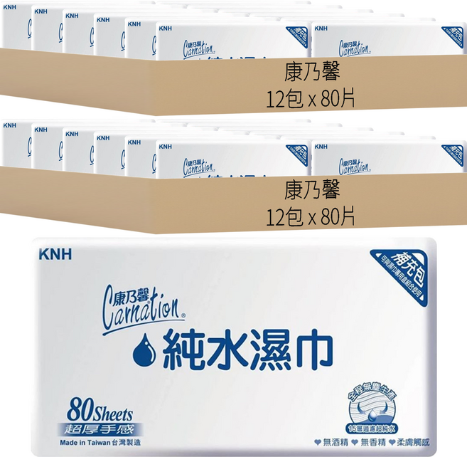 康乃馨 純水濕巾 超厚補充包, 1入, 24包