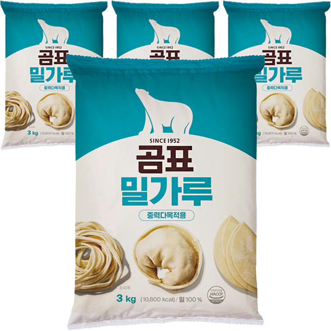 대한제분 곰표 중력 다목적용 밀가루, 3kg, 4개