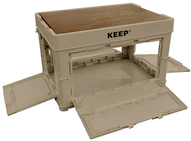 KEEP 멀티 오픈 폴딩박스+우드상판, 탄, 1단, 1세트