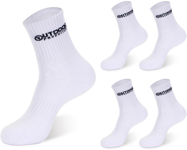 아웃도어프로덕츠 아이코닉 더블 쿠션 미드 양말 5족 세트, 화이트, 1세트