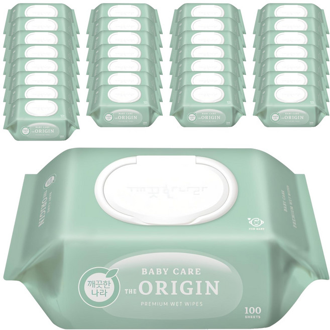 깨끗한나라 베이비 케어 디 오리진 물티슈 캡형, 50g, 100매, 30개