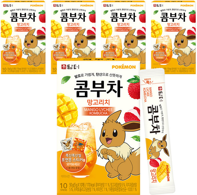담터 포켓몬 콤부차 망고리치, 5g, 10개입, 5개