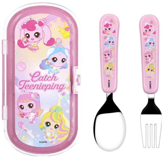 르번 프린세스 캐치티니핑 미니 스푼 + 포크 + 케이스 세트, 혼합색상, 1세트