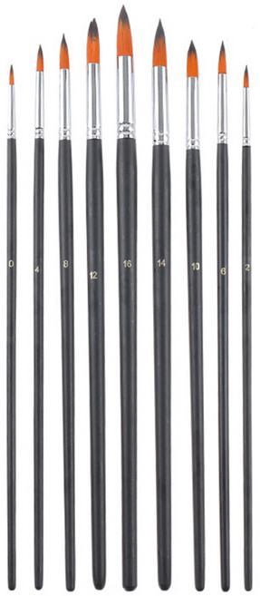 메이크마인 미술 수채화 그림 나일론 일반 붓 9종 세트, 0호, 2호, 4호, 6호, 8호, 10호, 12호, 14호, 16호, 1세트