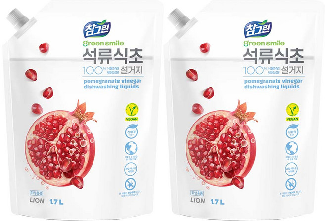 참그린 석류식초 설거지 주방세제 리필, 1.7L, 2개