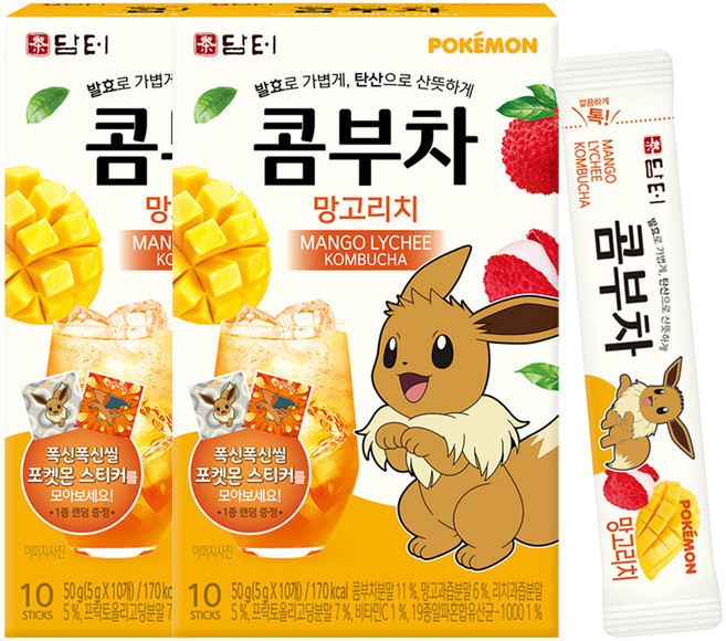 담터 포켓몬 콤부차 망고리치, 5g, 10개입, 2개