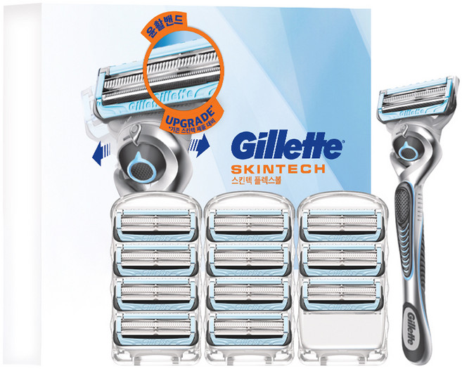 질레트 정품 스킨텍 매뉴얼 면도기 핸들 + 면도날 12p 세트, 1세트