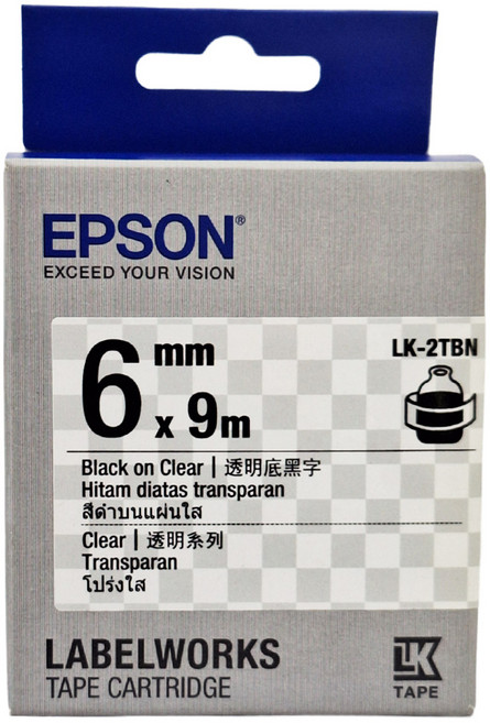 EPSON 台灣公司貨 Transparent 標籤帶 LK-2TBN C53S652404 6mm, 透明底黑字, 9m