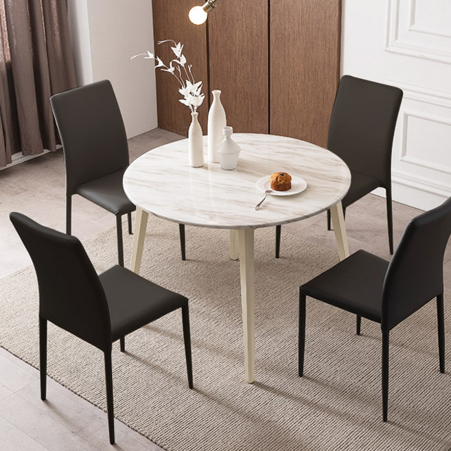 채우리 우유니 U89 대리석 원형 4인용 식탁 +의자4p 세트 방문설치, 혼합색상, 일반의자 4