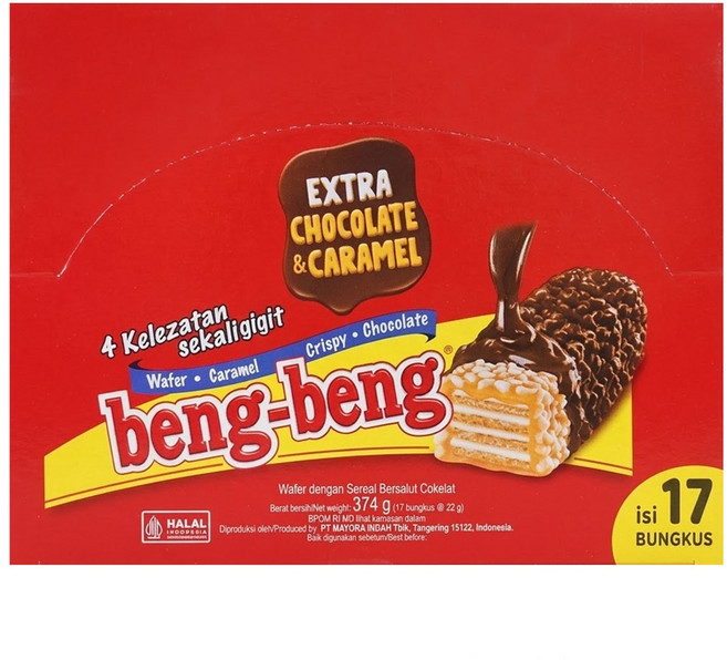 beng-beng Extra Chocolate&Caramel wafer 可可風味威化餅 17包, 374g, 1盒