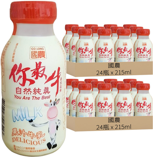 國農 果汁牛乳, 215ml, 48瓶
