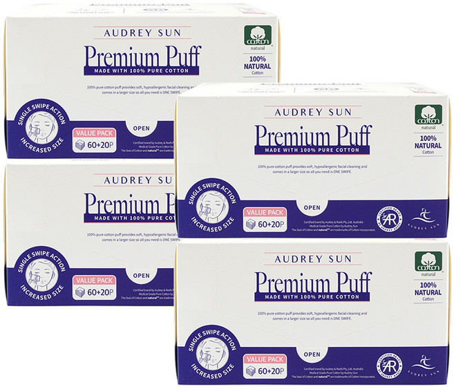 오드리선 코튼 순면 화장솜 대용량, 80개입, 4개