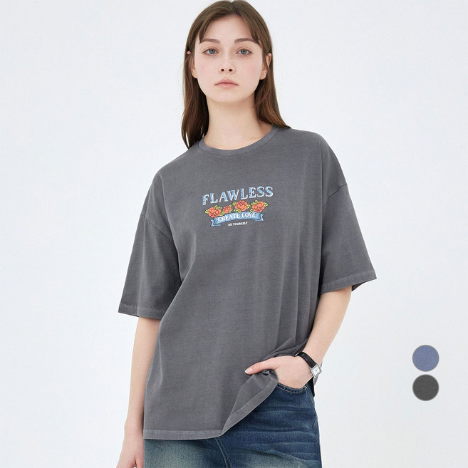 ELLE PARIS 여성용 오버핏 피그먼트 반팔 티셔츠