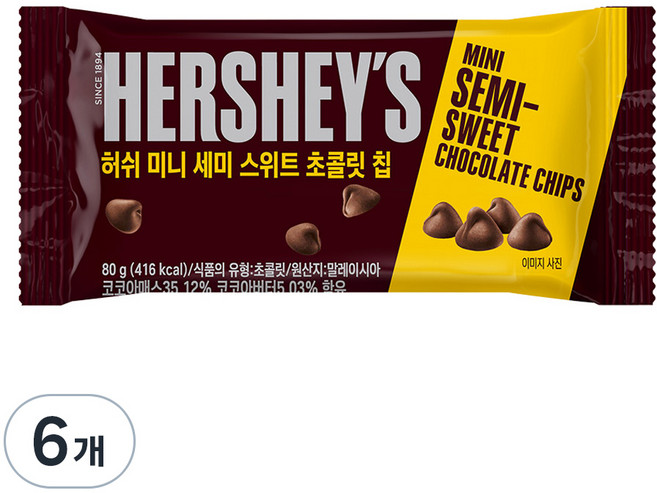 허쉬 미니 세미스위트 초콜릿칩, 80g, 6개