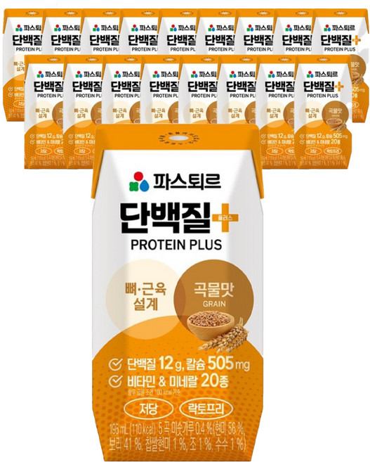 파스퇴르 단백질플러스 곡물맛, 195ml, 18개